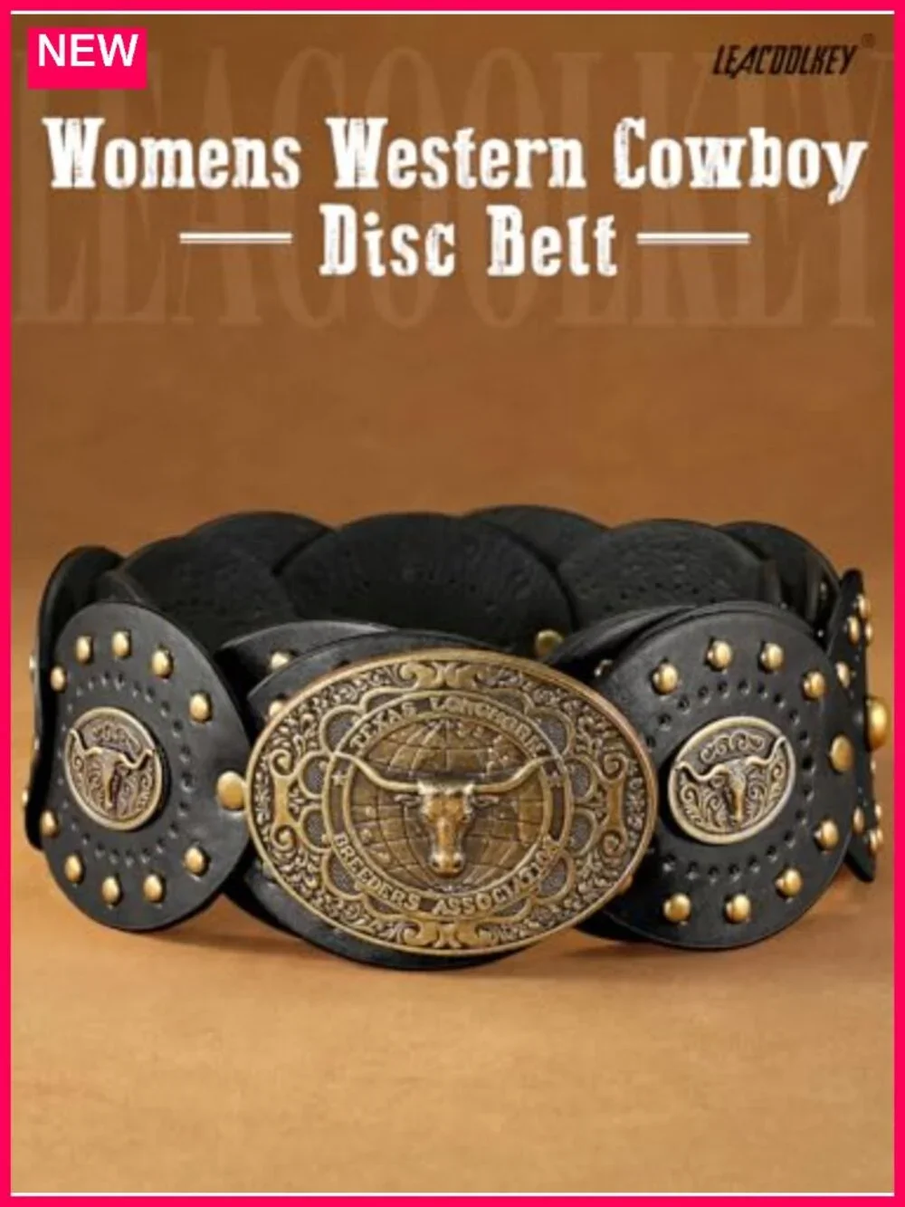 Faux Leather Disc Belt Cowboy Western Concho Belt for Dresses Jeans